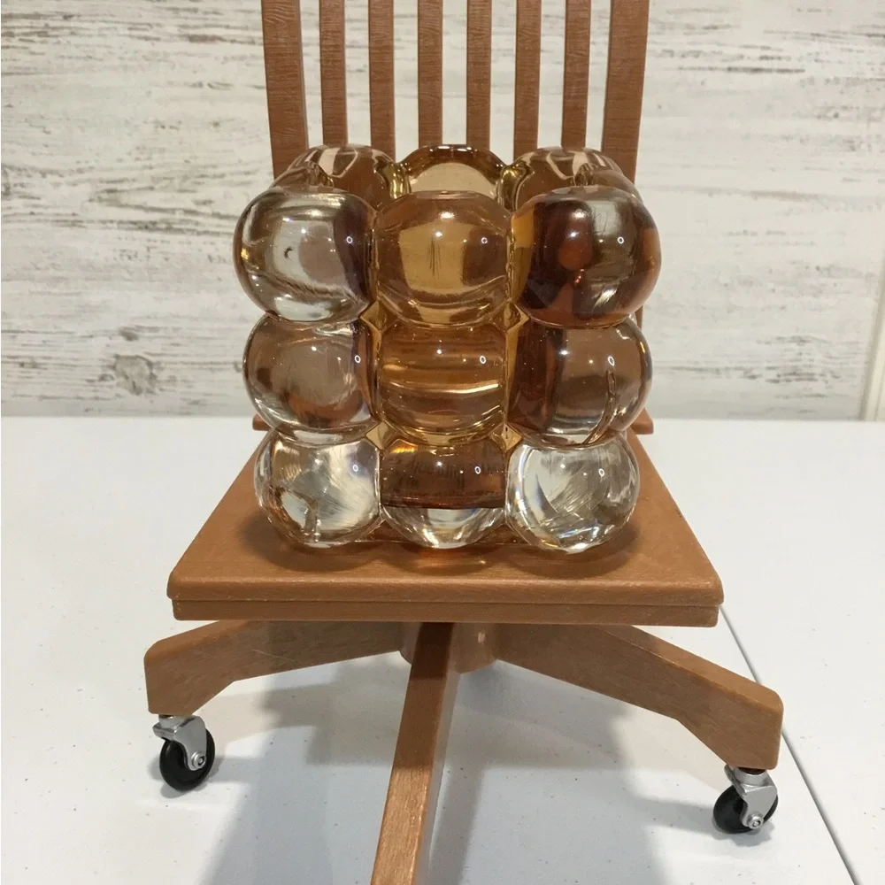 Unique Amber/clear Bubble Glass Cube Tea Light/Candleholder, Planter, Pen Holder